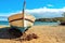 old fishing boat stranded on the beach in Cadaques, Costa Brava, Spain