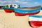 Old fishing boats on the beach of Badalona, near Barcelona, Spain