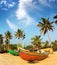 Old fishing boats on beach in india
