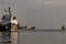 Old fishing boats in a Harbour at sunset, Old fishing ships, Old wood boat