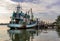 Old fishing boats in a Harbour at sunset, Old fishing ships, Old wood boat