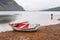 Old fishing craft anchored on the beach Puyuhuapi Fjord, Patagonia, Chille