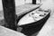 Old fishing skiff - Black and white, monochrome, design architecture 