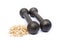 Old fitness dumbbells and oat flakes