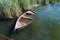 Old flooded boat in the reeds.