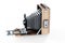 Old folding camera 3d render rustic wooden surface on white