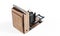 Old folding camera 3d render rustic wooden surface on white