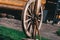 Old  folk wooden vintage peasant spinning wheel