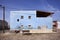 Old football table in front of a blue house in Cape Verde