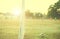 Old football Vintage photography with soccer goal with lens flare effect