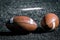 Old Footballs on a football field