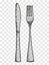 Old fork and knife hand drawing. Cutlery on a transparent background