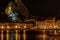 Old fort and facade of Omis at night, Croatia.