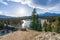 Old Fort Point trail iron bridge. Athabasca River, Jasper National Park, Canadian Rockies.