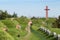 Old fortifications and Millennium Cross in Gdansk