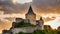 Old Fortress In Ancient City Of Kamyanets Podilsky Castle In The Evening