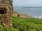 Old fortress walls on the coast and beautiful sea views on the north coast of England near Newcastle