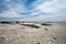 Old foundations of former homes on Bombay Beach, along the shores of the Salton Sea in the California desert