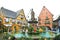 Old fountain decorated for Christmas in Eguisheim, Alsace, France