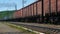 Old freight train rides on railways