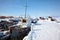 Old frozen ships in the port of Olkhon island on siberian lake Baikal