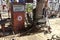 An Old Gas Pump at Elmer\\\'s Bottle Tree Ranch. Eclectic Collection of Bottles and nic nacs.