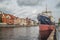 Old Gdansk panorama with ancient steamer