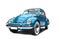 Old generic blue car on a white background
