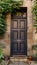 Old Georgian stone townhouse door with fanlight window above door