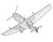 Old German military aircraft. Wireframe airplane isolated on a white background. 3D. Vector illustration