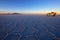 Old german vintage campervan on Salar de Uyuni, salt lake, Bolivia