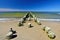 Old German wooden breakwater on the Baltic sea