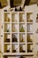 Old glass flasks and bottles in cubicles in the apothecary of the monastery of Santo Domingo de Silos