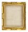 old golden frame with empty grunge linen canvas for your picture