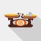 Old golden weighing scale balance icon, flat style