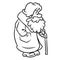 Old grandfather cane cartoon illustration coloring page