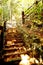 Old granite and limestone steps with wooden rails