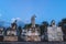 Old graveyard tombs with crosses and angel statue at the cemetery `Cementerio General` in Merida, Yucatan, Mexico