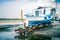 Old Greek Fishing Boat In Dry Dock Blue White Colors, Paralia Katerini Greece