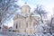 Old greek orthodox church of st john the theologian coverd snow in winter in Nizhyn, Ukraine.