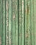 Old green grungy paint blisters on vertical wooden planks