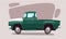 Old green pickup truck in cartoon style