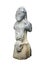 Old grey stone humanoid pagan idol isolated closeup on white background