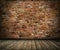 Old grunge interior with brick wall and floor