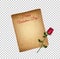 Old Grungy Parchment Paper and Red Elegant Rose