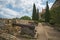 Old guns in Tarragona Passeig arqueologic under Roman era walls