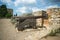 Old guns in Tarragona Passeig arqueologic under Roman era walls