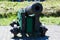 Old guns on wheels in 1812. Artillery fortress guns on wheels. Large caliber