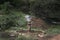 Old hand operated water pump in lush green forest area in rural India