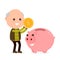 Old happy cute grandfather man tosses a coin